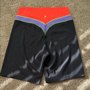 Women’s High-Waist Bike Shorts with Colorblock Waistband - Black & Neon Coral